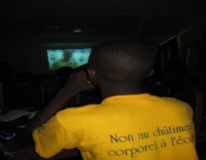 VAC Benin 098 Watching testimonials captured as part of the workshop.